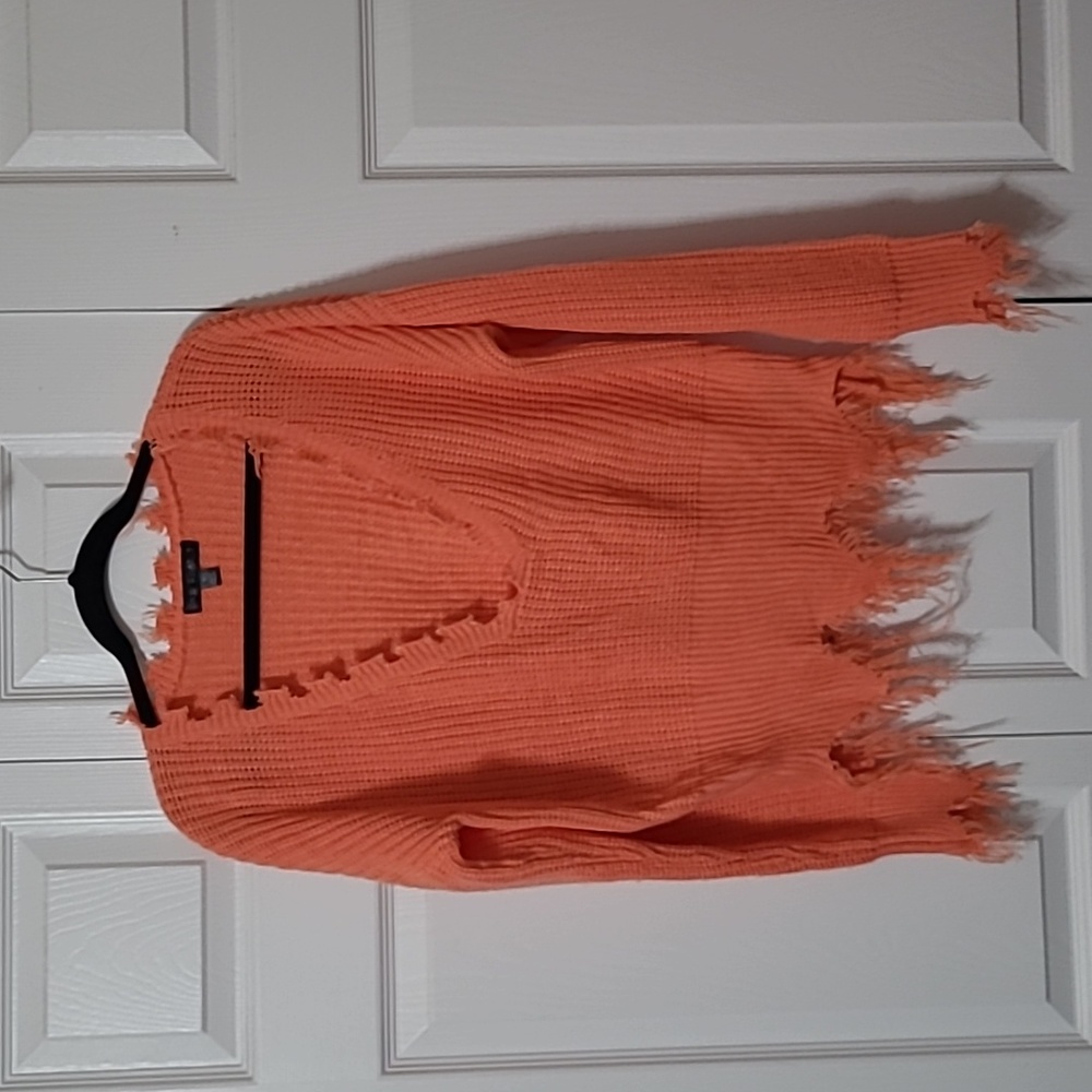 Say What? Coral Crop Sweater, Distressed Design, Small, Deep V-neck NWOT